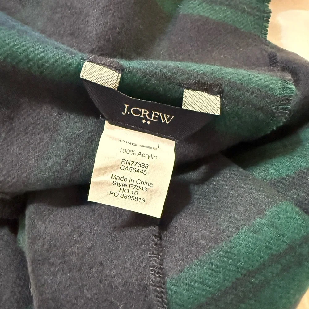 J. Crew Oversize Pom Pom Black Watch Tartan Plaid Scarf